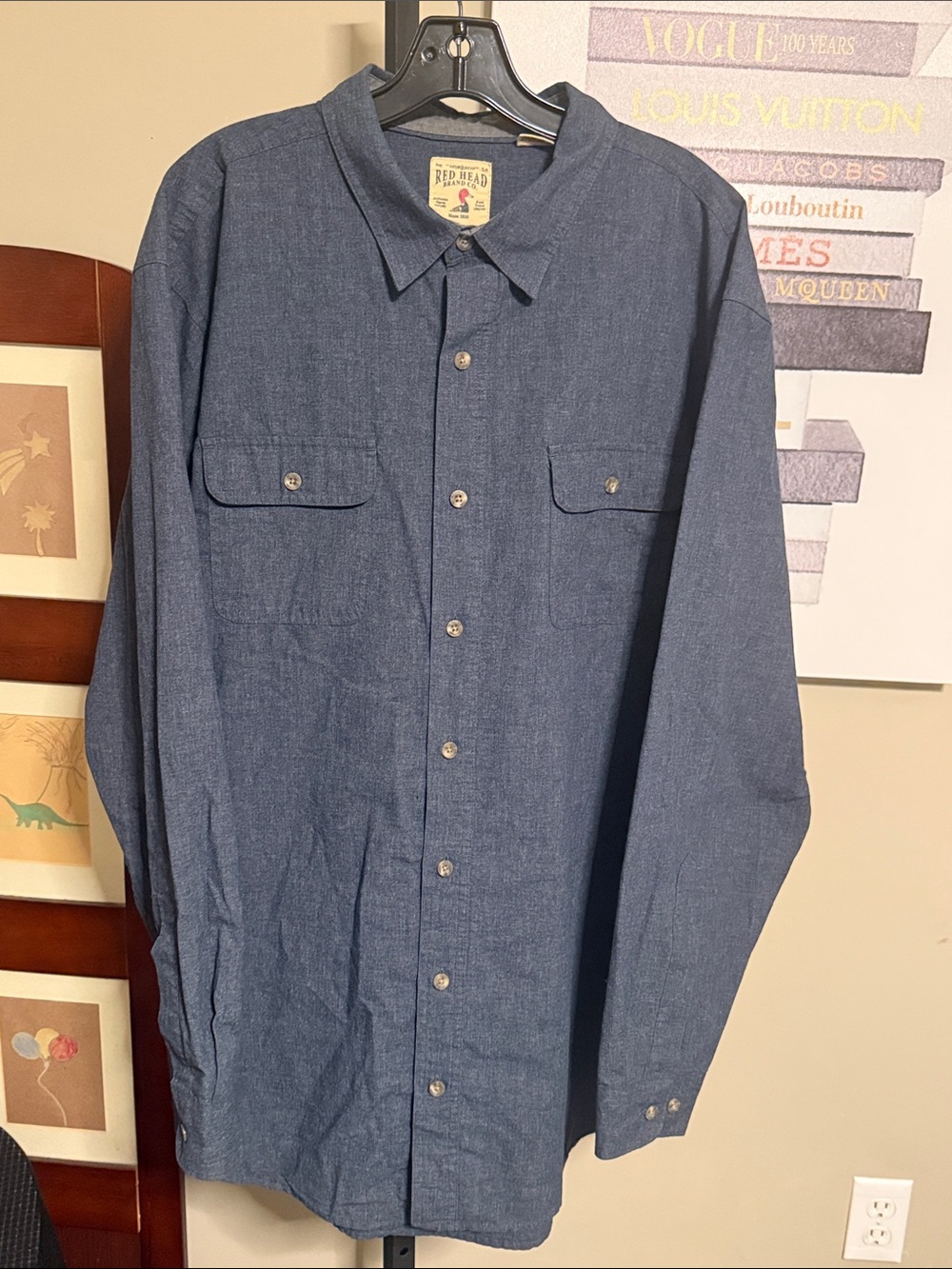 RedHead Men's Casual Button-Down Shirt in Blue Denim Tone